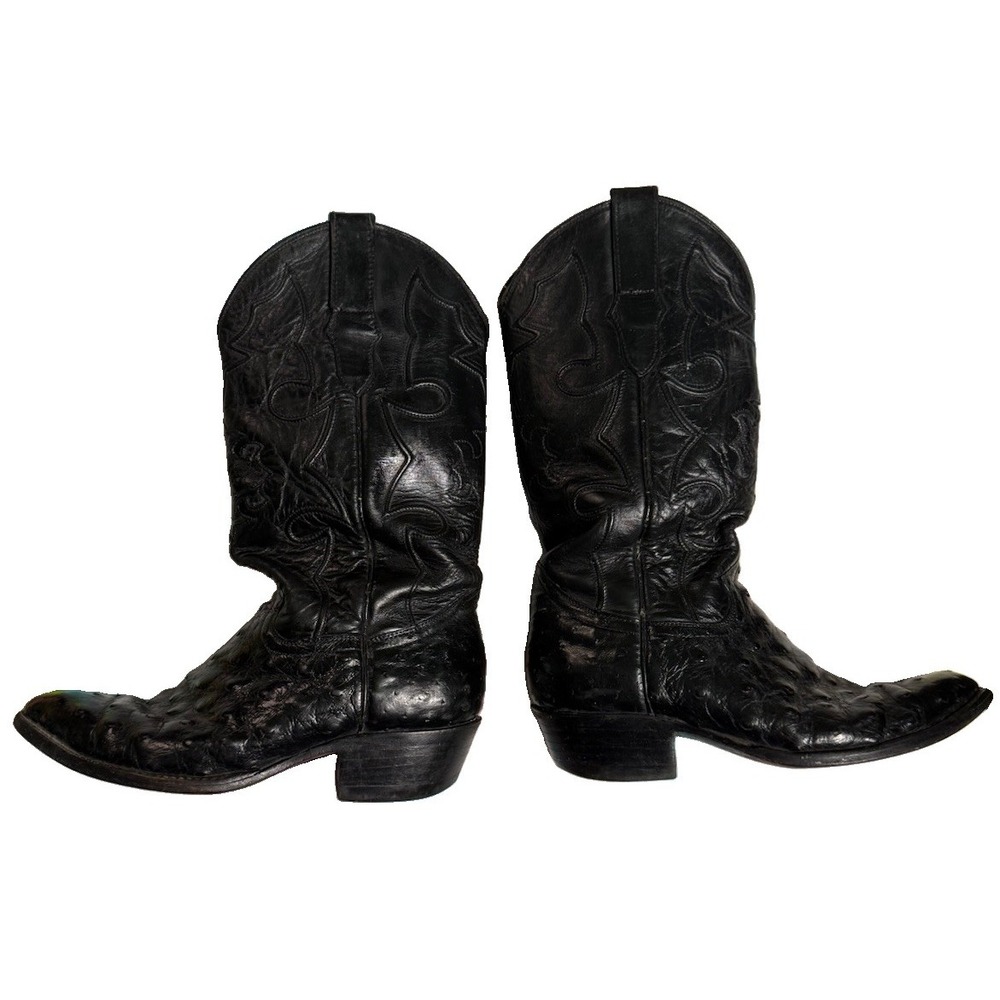 Cowtown Cowboy Boots Black Full Quill Ostrich Leather Size 7.5